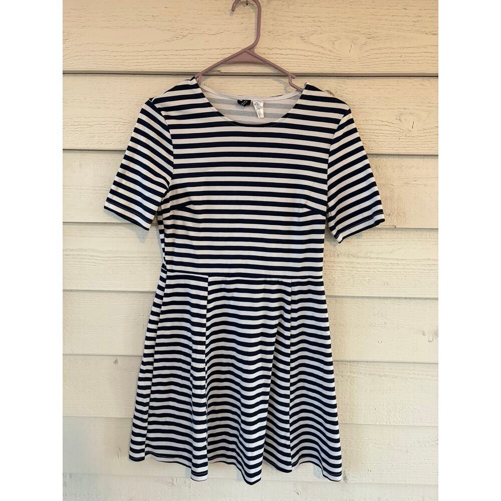 H&M Navy & White Striped Fit & Flare Dress Size 8